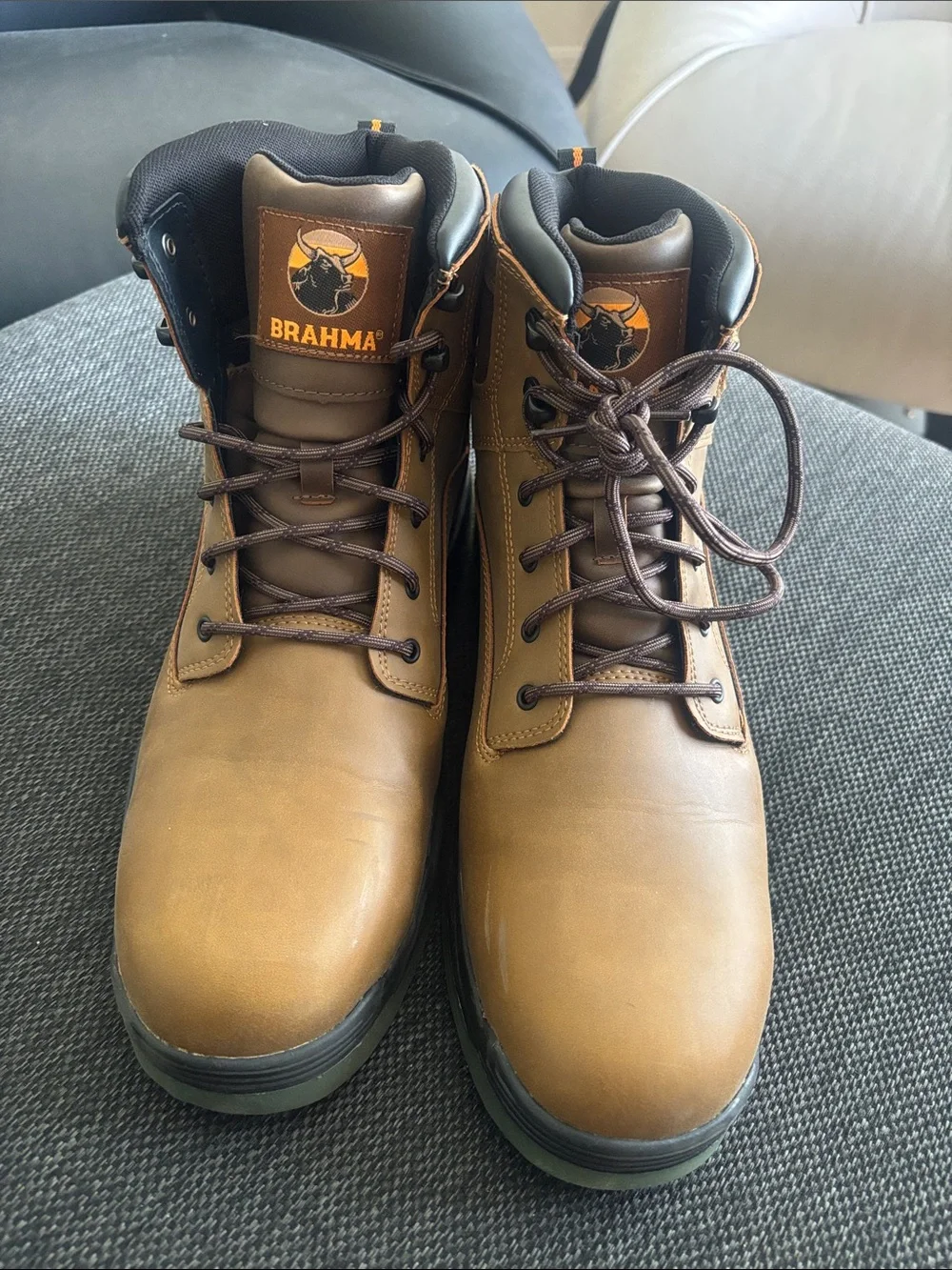 Brahma Tan Work Boots with Green Outsole